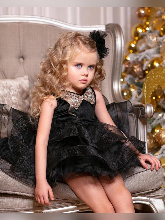 Olivia girl dress, christmas girl black velvet dress