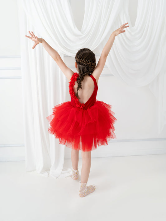 Red Floral Leotard Ballerina Sleeveless Tutu