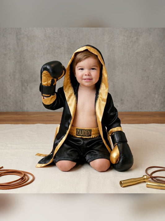 Personalized Kids Boxing Robe Set - Custom Toddler Fighter Outfit