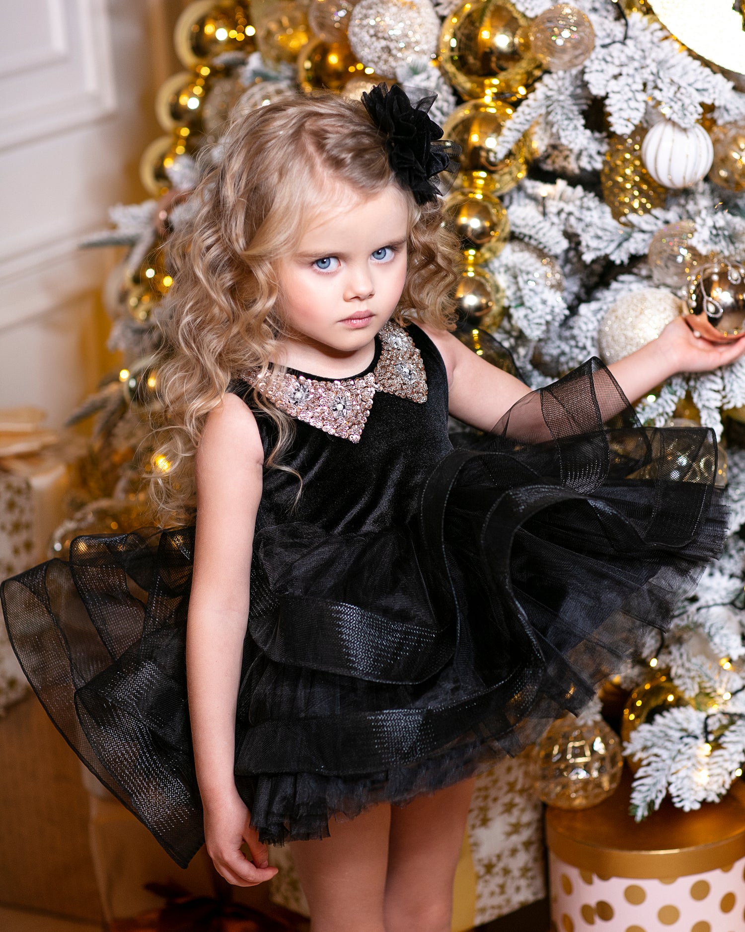 Olivia girl dress, christmas girl black velvet dress Baby Girl Dress