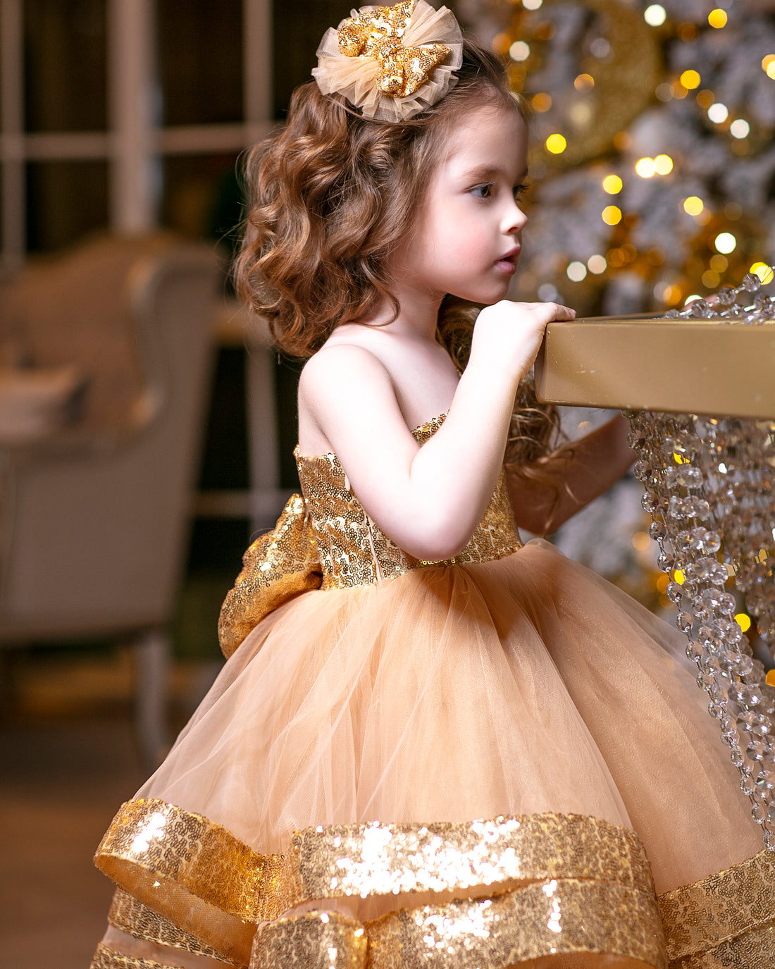 Maggy Christmas girl dress gold sequin Baby Girl Dress for Special Occasion