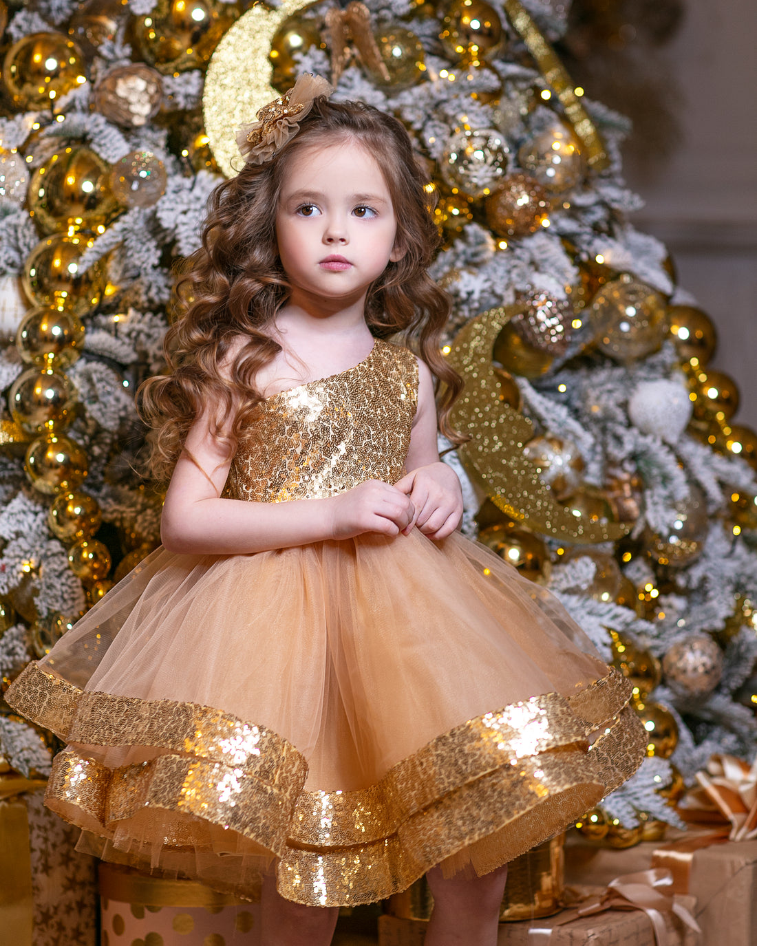 Maggy Christmas girl dress gold sequin Baby Girl Dress for Special Occasion