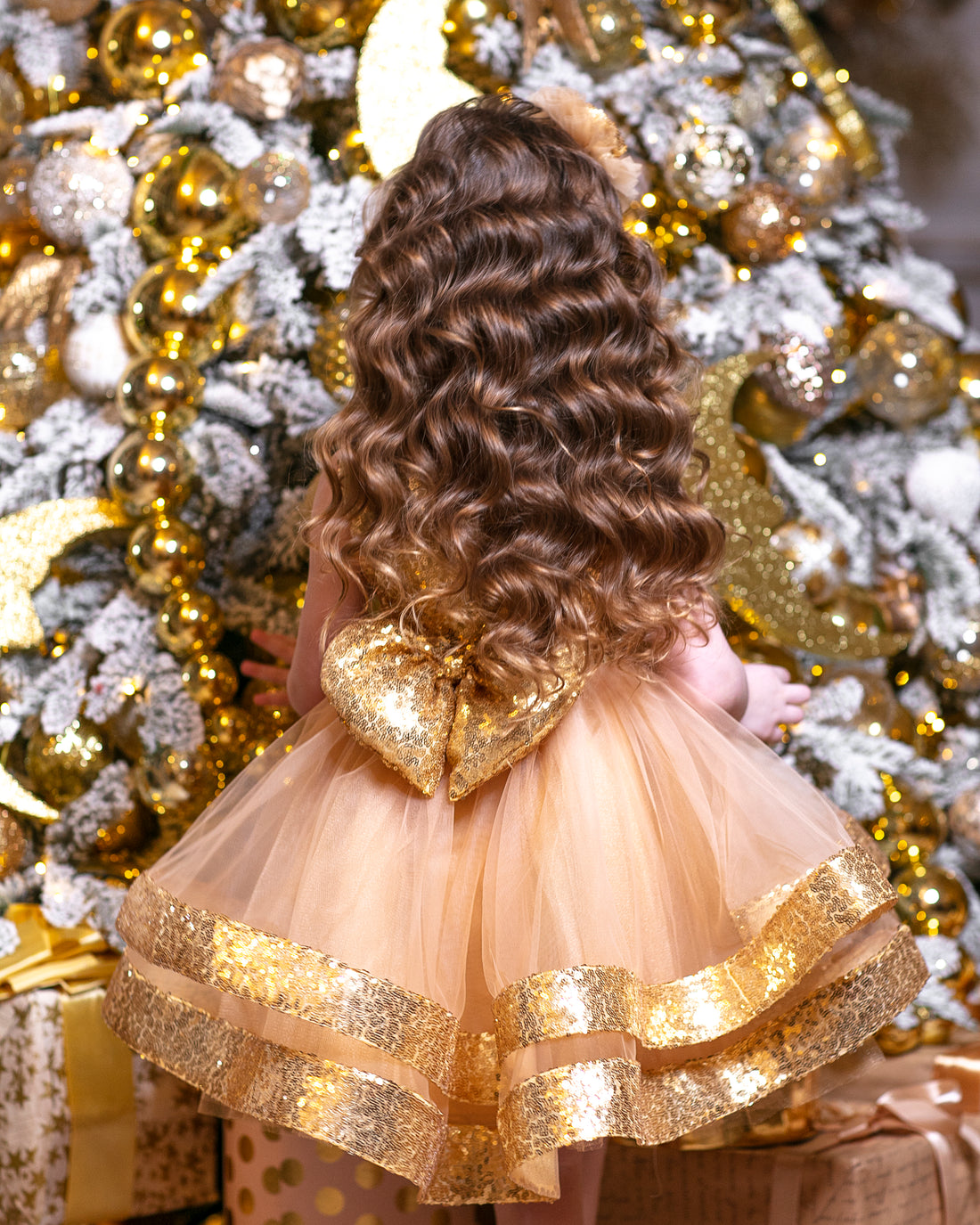 Maggy Christmas girl dress gold sequin Baby Girl Dress for Special Occasion