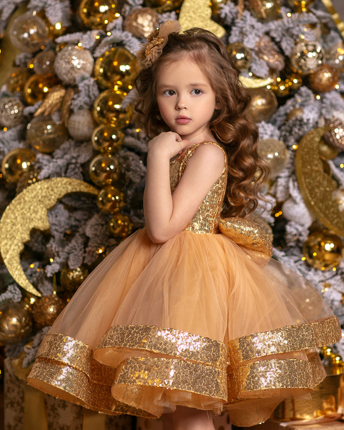 Maggy Christmas girl dress gold sequin Baby Girl Dress for Special Occasion