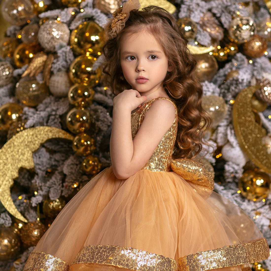 Maggy Christmas girl dress gold sequin Baby Girl Dress for Special Occasion