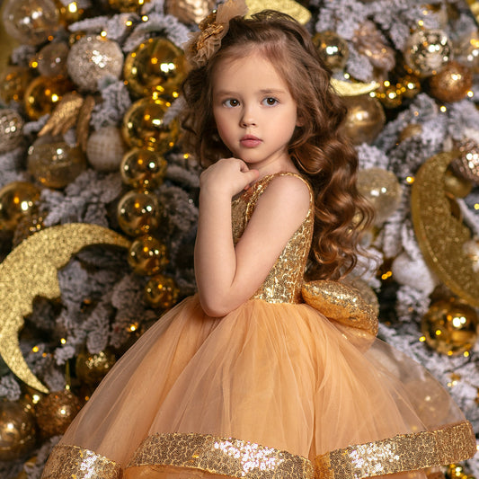 Maggy Christmas girl dress gold sequin Baby Girl Dress