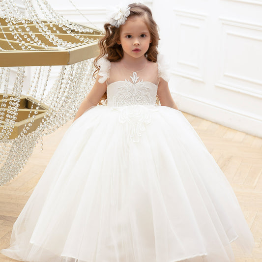 Rosy flower girl gown with lace Baby Girl Dress