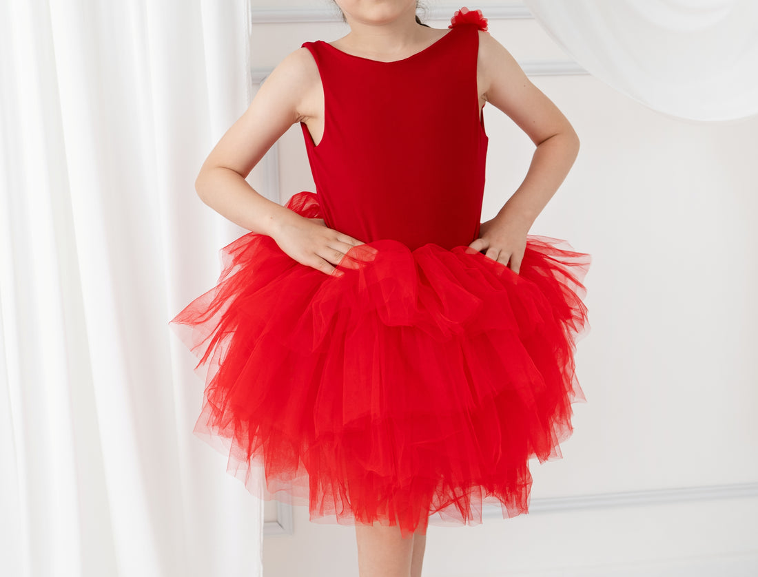 Red flower leotard ballerina dress Baby Girl Dress for Special Occasion