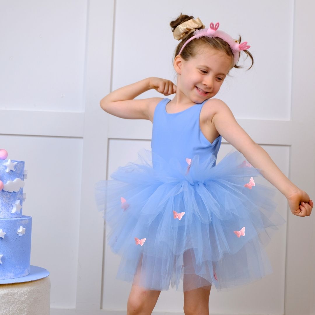 Butterfly detailed sky blue ballerina tutu Baby Girl Dress for Special Occasion