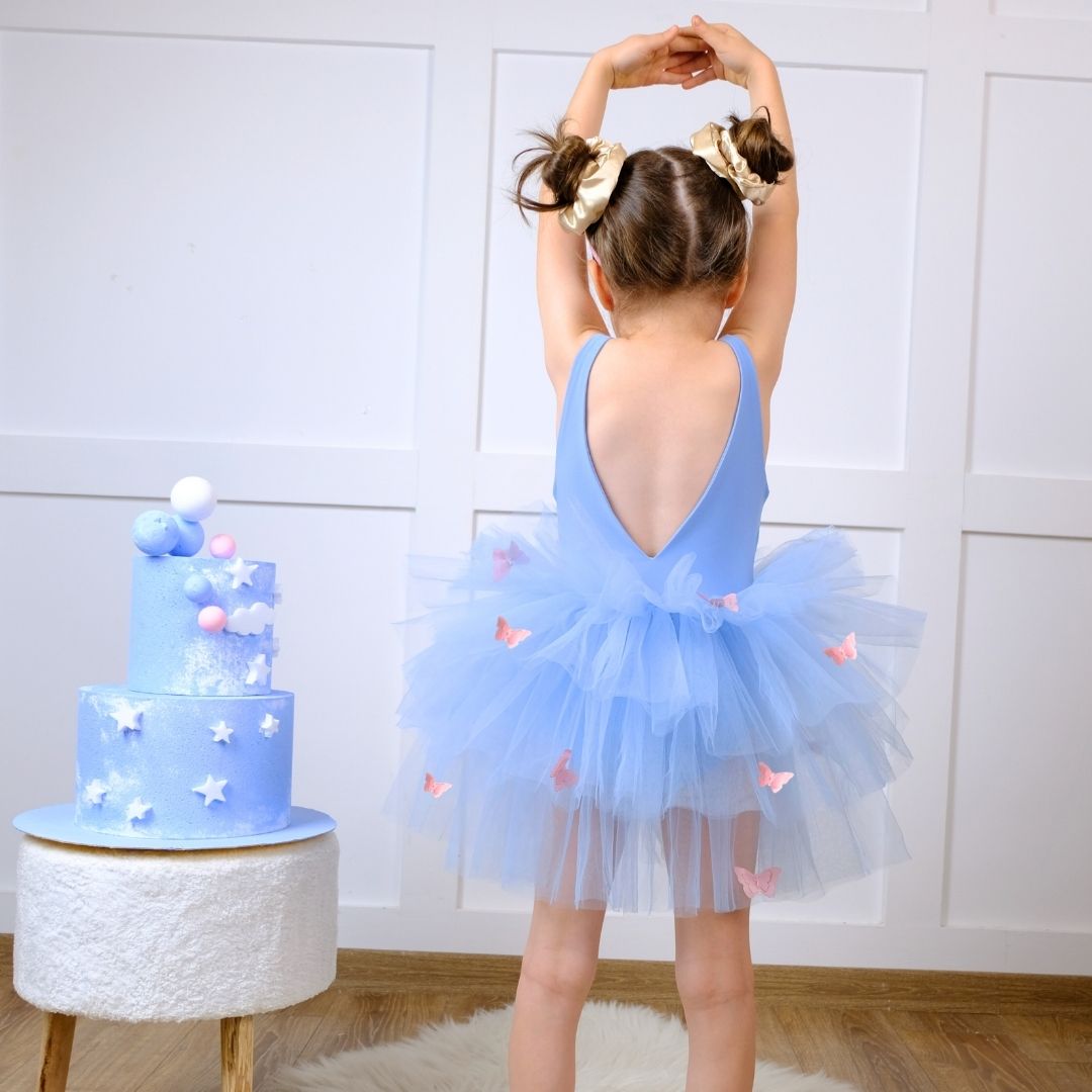 Butterfly detailed sky blue ballerina tutu Baby Girl Dress for Special Occasion