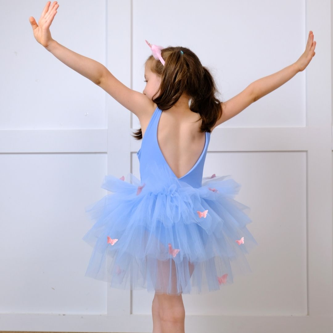 Butterfly detailed sky blue ballerina tutu Baby Girl Dress for Special Occasion