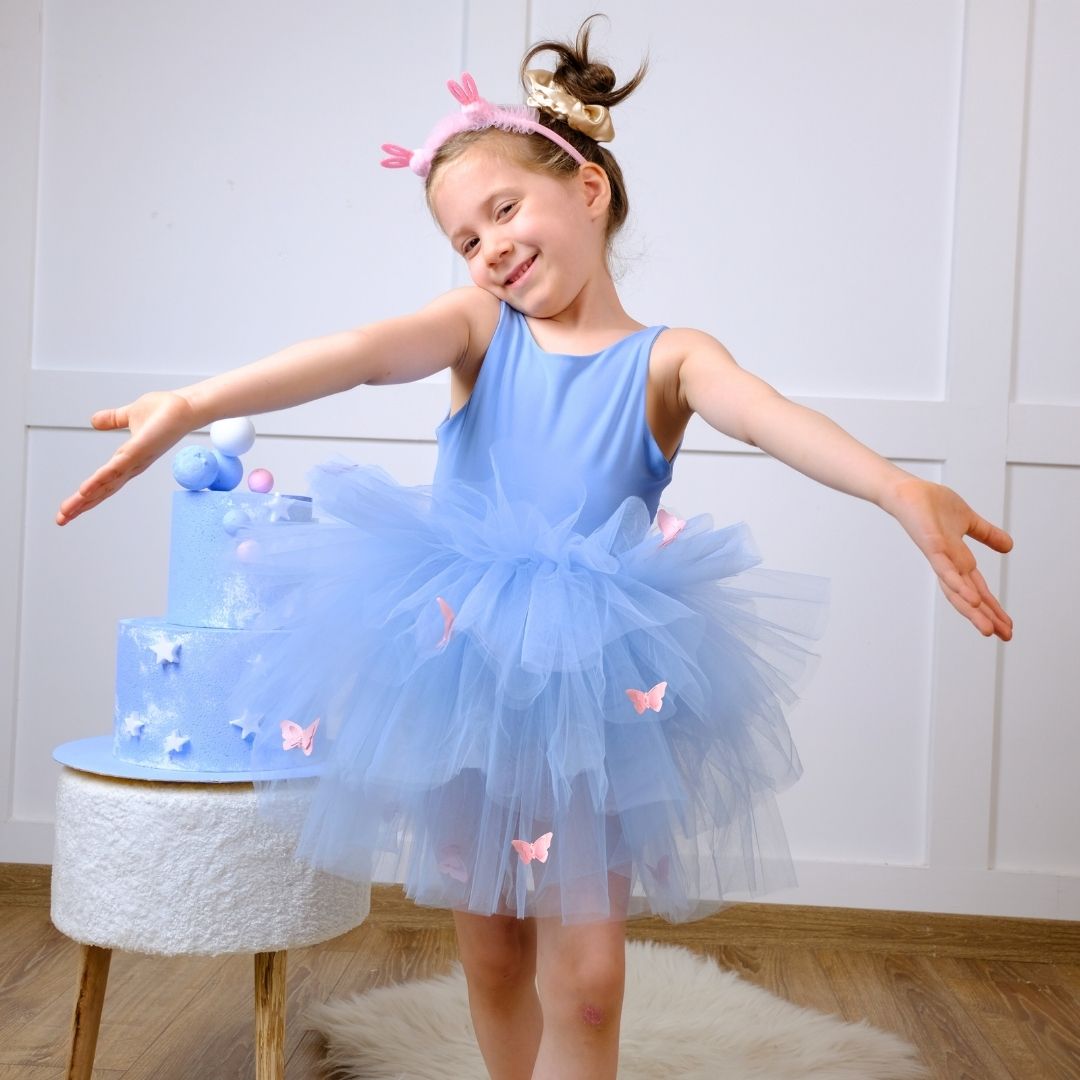 Butterfly detailed sky blue ballerina tutu Baby Girl Dress for Special Occasion