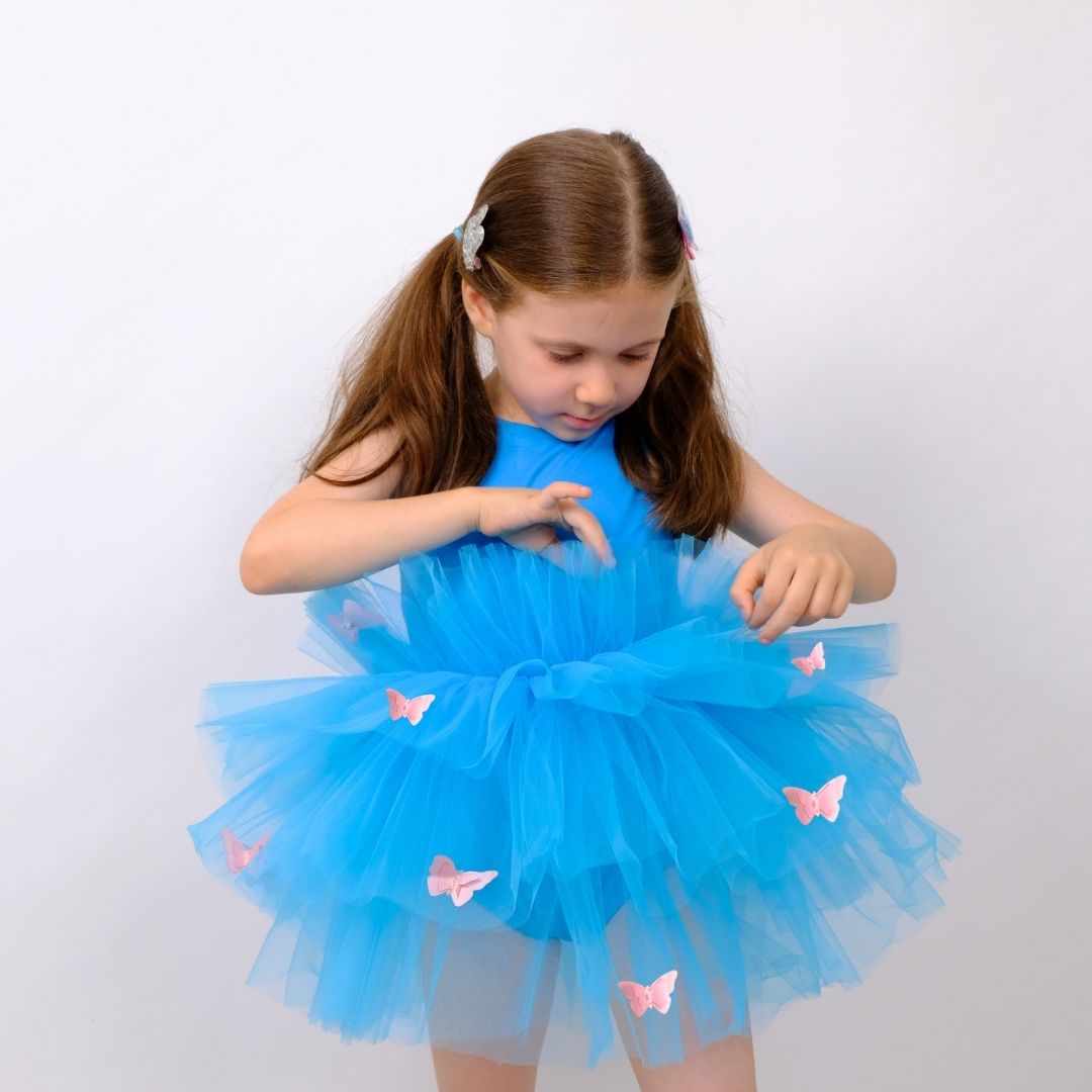 Butterfly detailed blue ballerina tutu Baby Girl Dress for Special Occasion