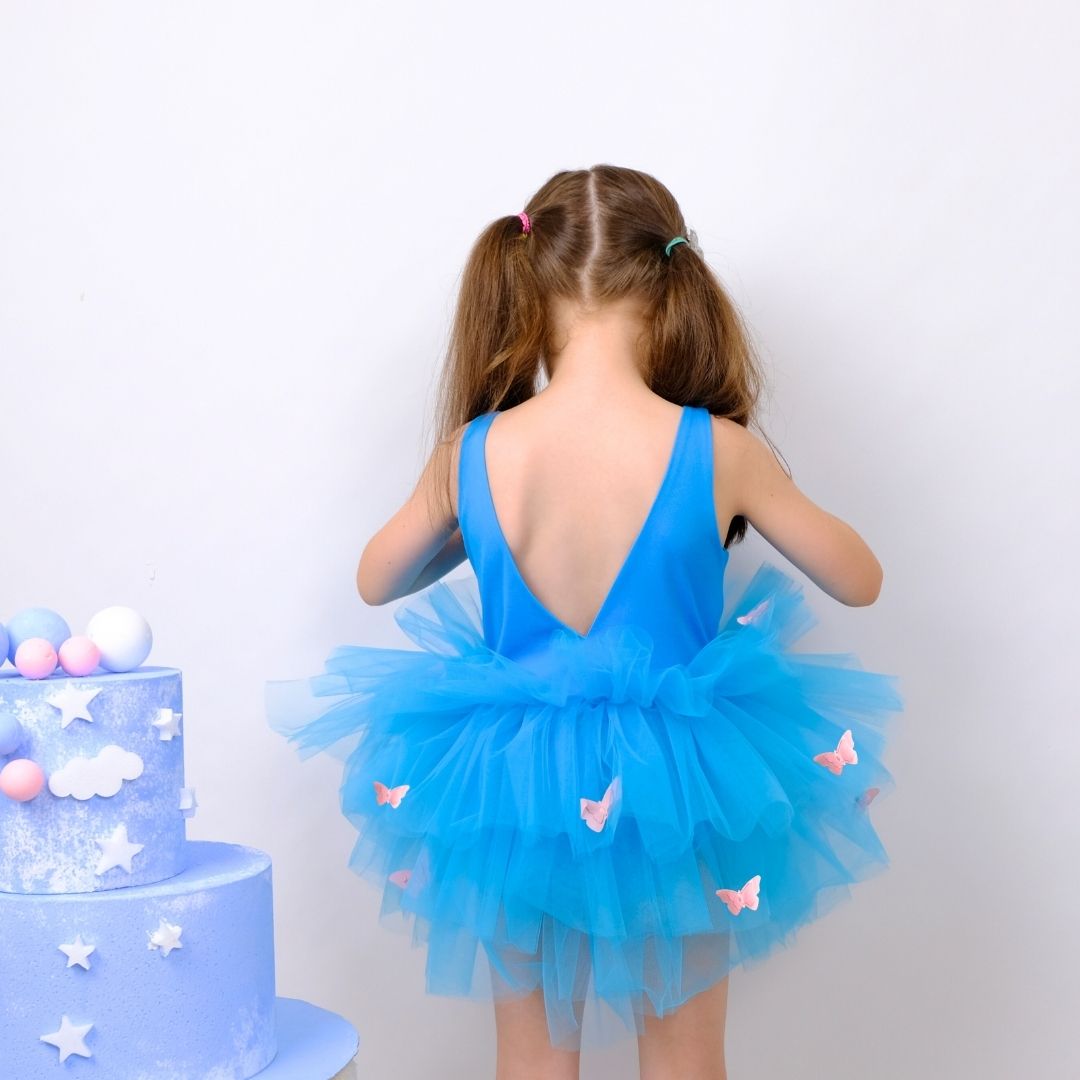 Butterfly detailed blue ballerina tutu Baby Girl Dress for Special Occasion