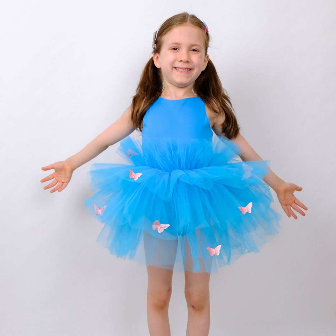 Butterfly detailed blue ballerina tutu Baby Girl Dress for Special Occasion