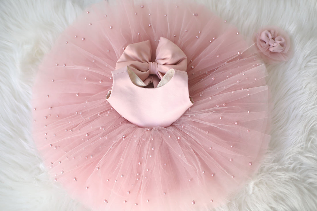 Monica pearl dress blush Baby Girl Dress for Special Occasion