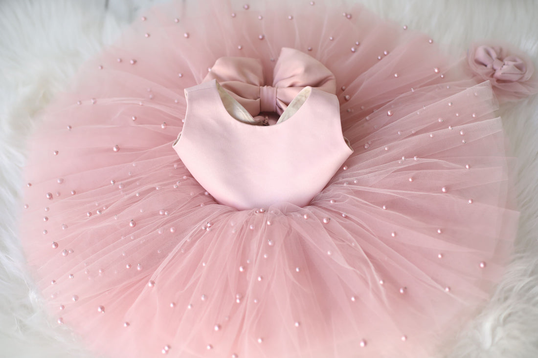 Monica pearl dress blush Baby Girl Dress for Special Occasion