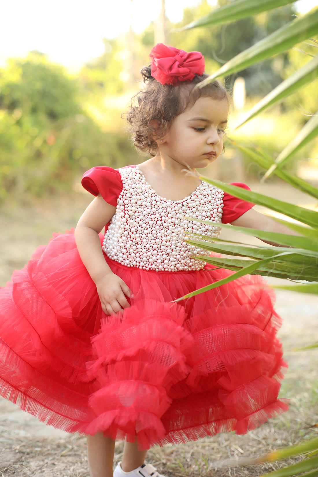 Ana pearl dress red Baby Girl Dress for Special Occasion