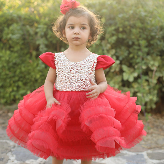 Ana pearl dress red Baby Girl Dress