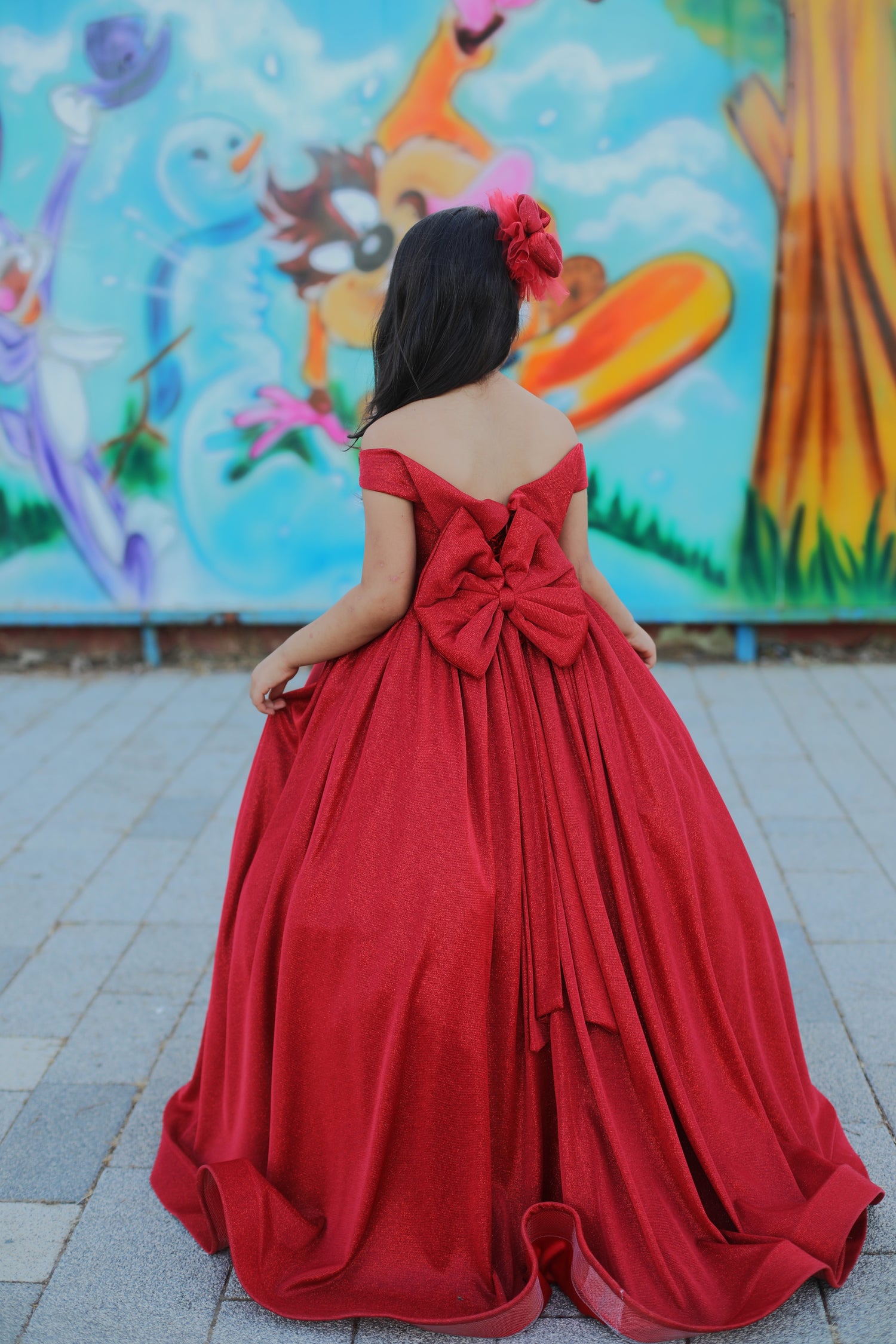 Glittery girl dress long red Baby Girl Dress