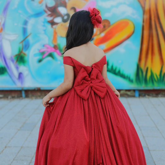 Glittery girl dress long red Baby Girl Dress