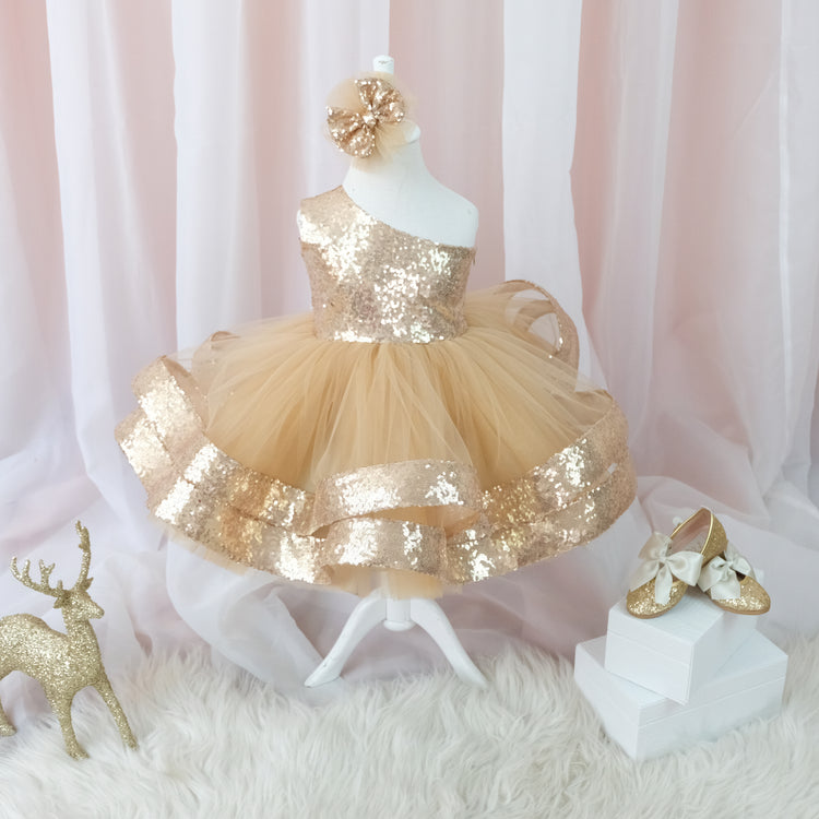 Gold Sequin One Shoulder Dress