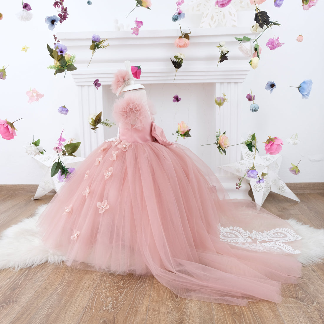 Mia girl dress with train blush Baby Girl Dress for Special Occasion