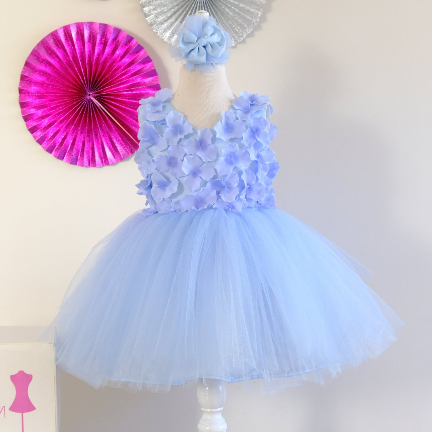 Nalla 3d flower girl dress sky blue Baby Girl Dress