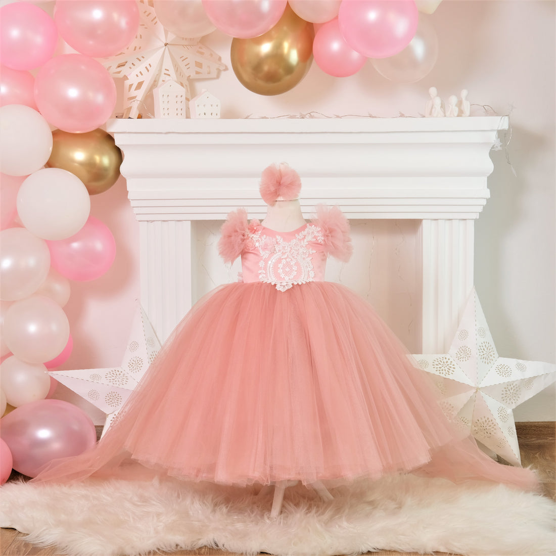 Mia girl dress with train blush Baby Girl Dress for Special Occasion