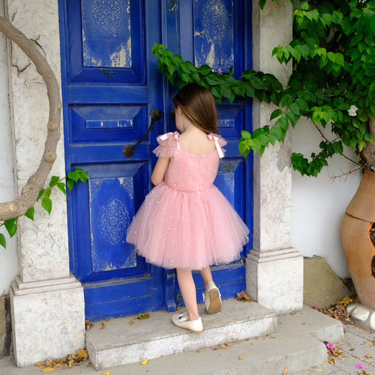 Stella Blush Pearl-Ribbon Girl Dress