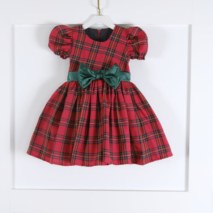 Balloon Sleeve Christmas Girl Dress Red