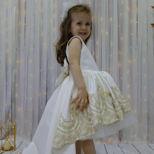 Matilda girl dress high low white gold Baby Girl Dress