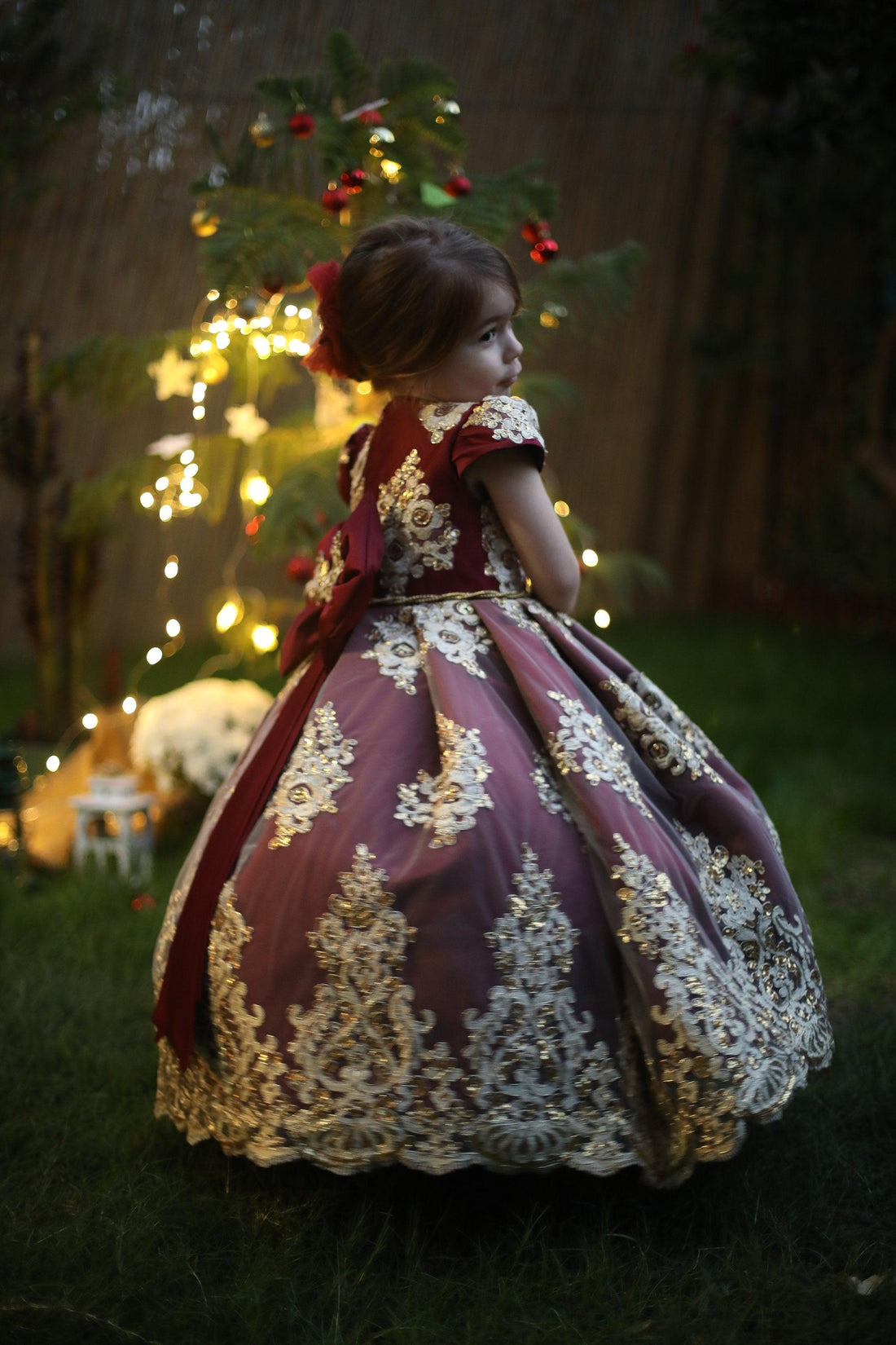 Royal girl dress burgundy Baby Girl Dress for Special Occasion