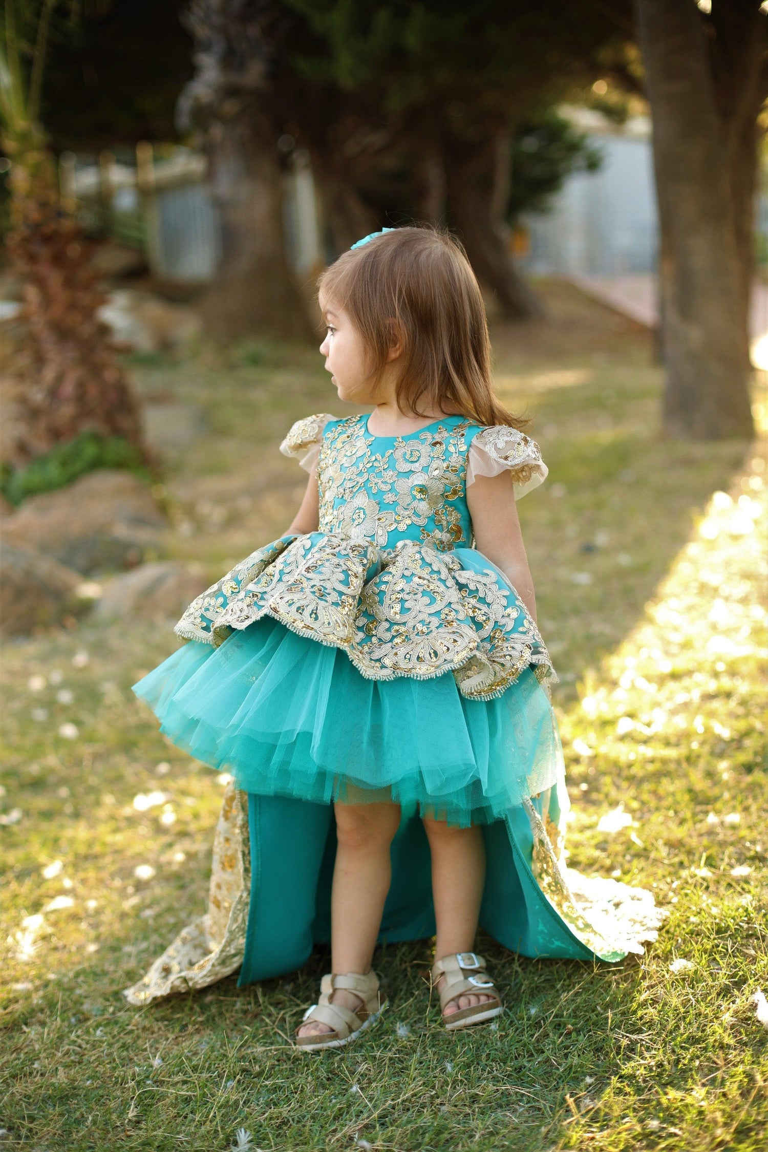 Princess Charlotte Girl Dress Teal Color Baby Girl Dress