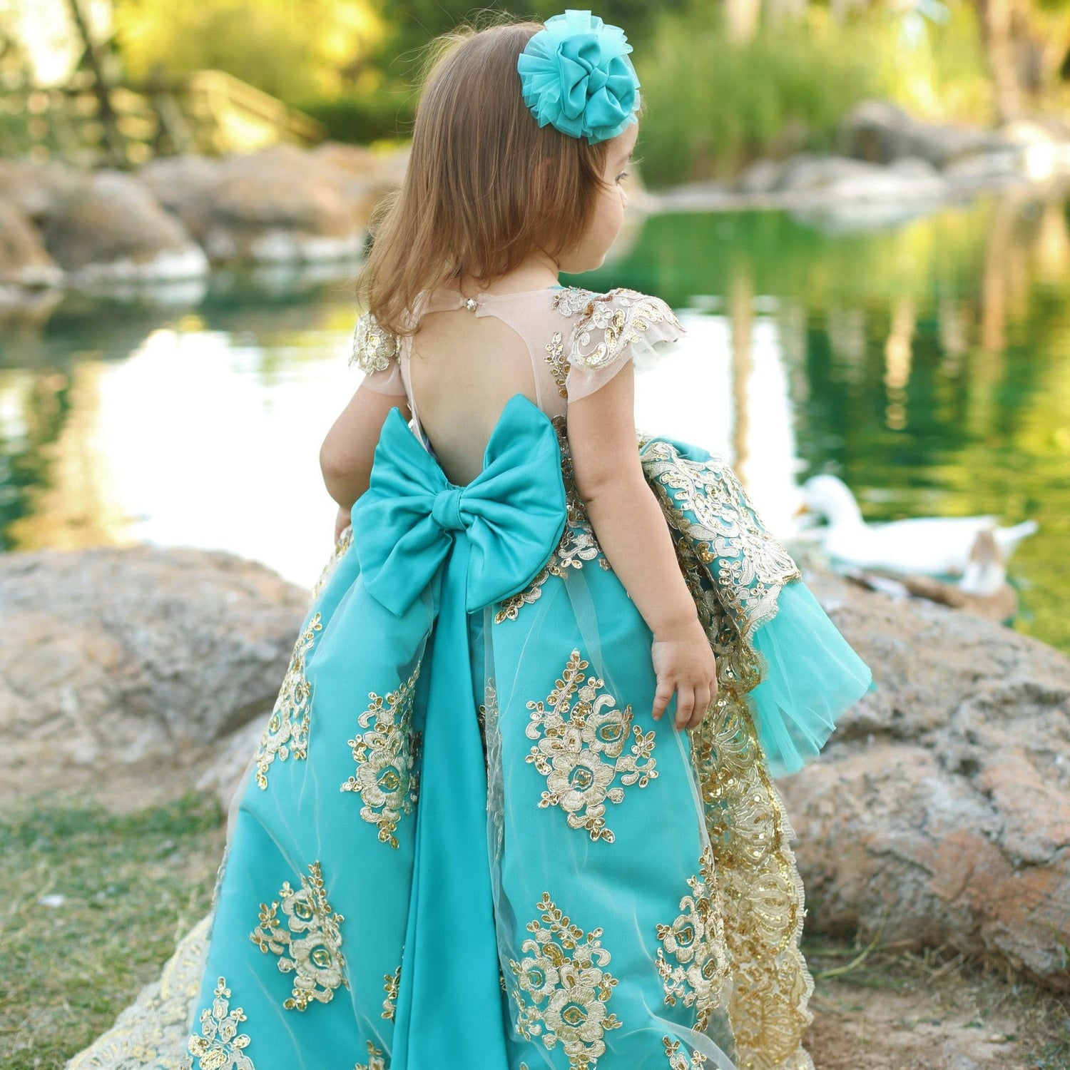 Princess Charlotte Girl Dress Teal Color Baby Girl Dress