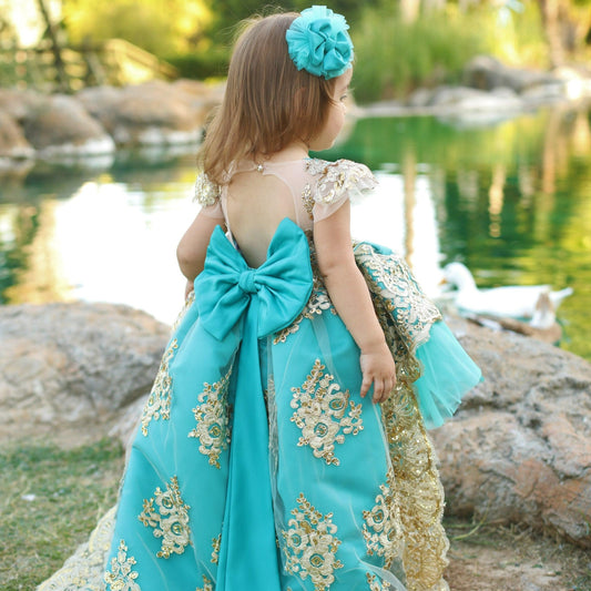 Princess Charlotte Girl Dress Teal Color Baby Girl Dress