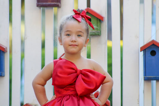 Toddler Christmas Dress with Big Bow and Satin Fabric