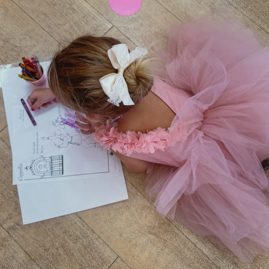 Blush ballerina tutu with floral accents, perfect for dance and special occasions. Baby Girl Dress