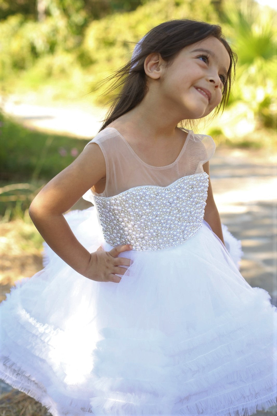 Ana white ruffle pearl dress Baby Girl Dress for Special Occasion