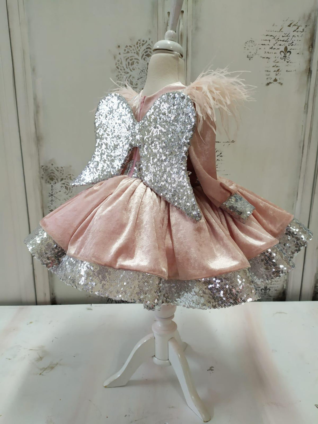 Butterfly girl dress velvet blush Baby Girl Dress for Special Occasion