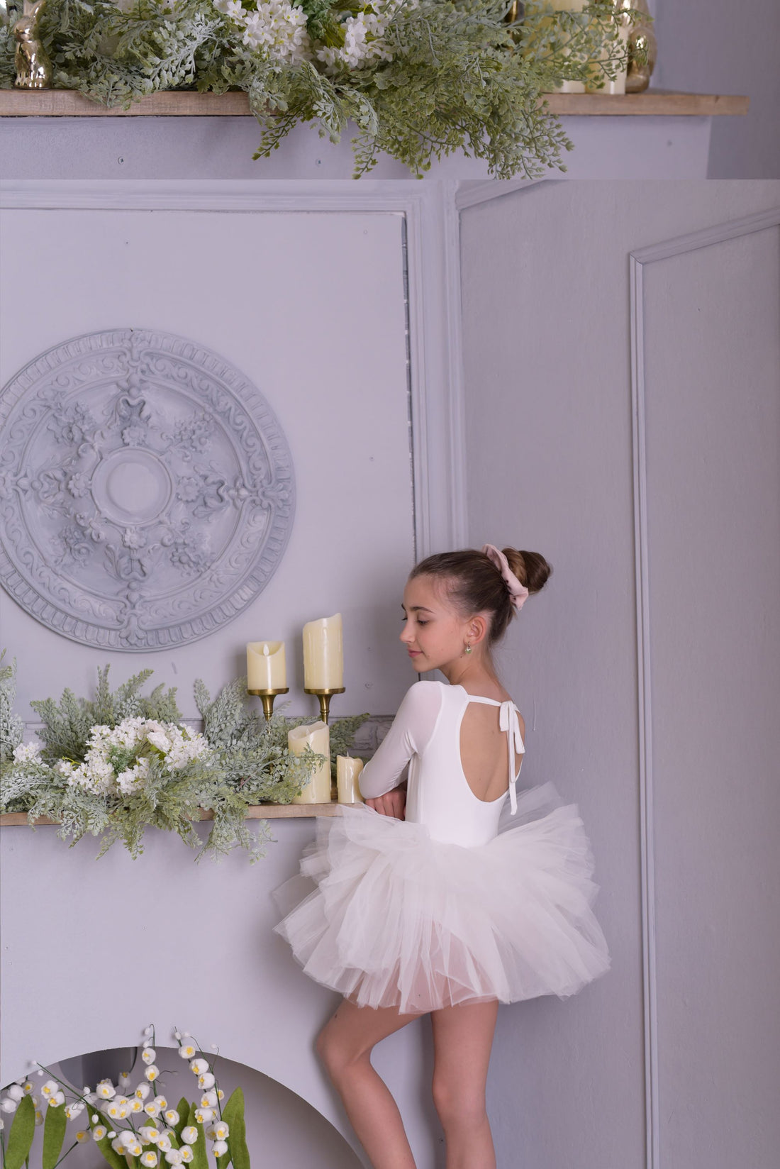 a little girl in a white dress standing on a shelf Baby Girl Dress for Special Occasion