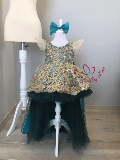 Princess Charlotte Girl Dress Teal Color Baby Girl Dress