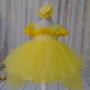 a dress made of yellow tulle and flowers Baby Girl Dress