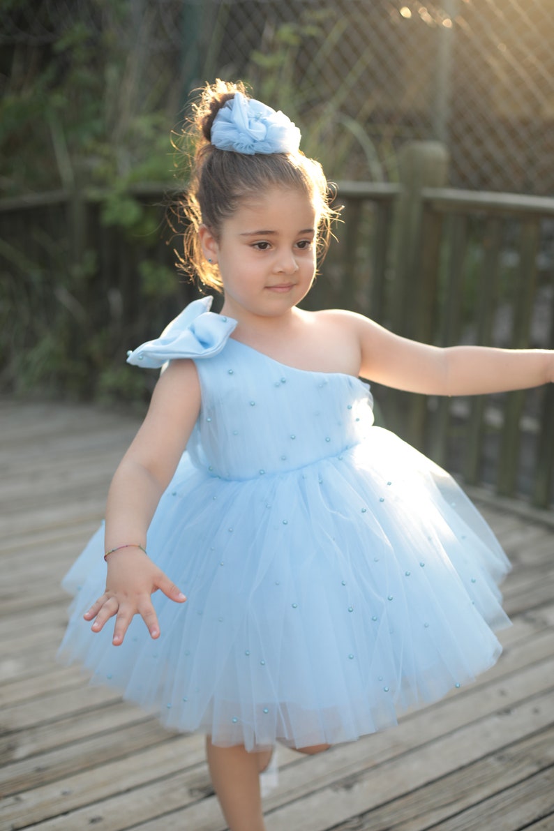 Stella pearl girl dress sky blue Baby Girl Dress for Special Occasion