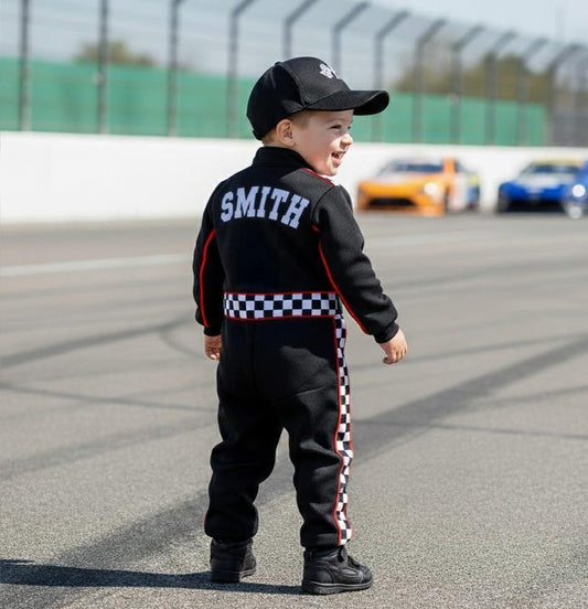 Kids Race Car Costume - Black Long Sleeve Racing Jumpsuit