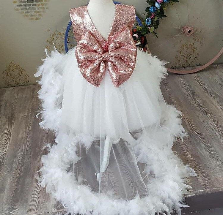 Mina baby girl feather dress Baby Girl Dress for Special Occasion