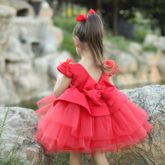 Amber red flower girl dress