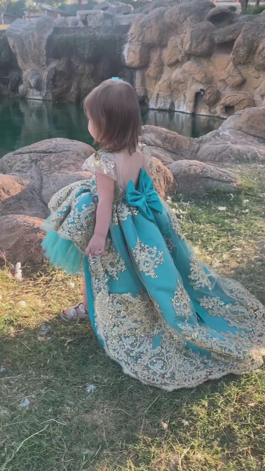 Princess Charlotte Girl Dress Teal Color Baby Girl Dress