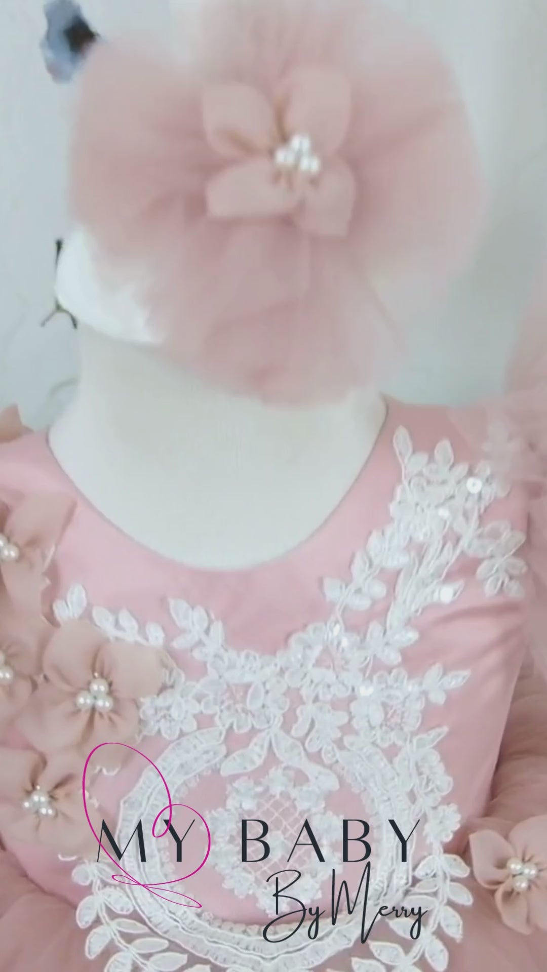 Mia girl dress with train blush Baby Girl Dress