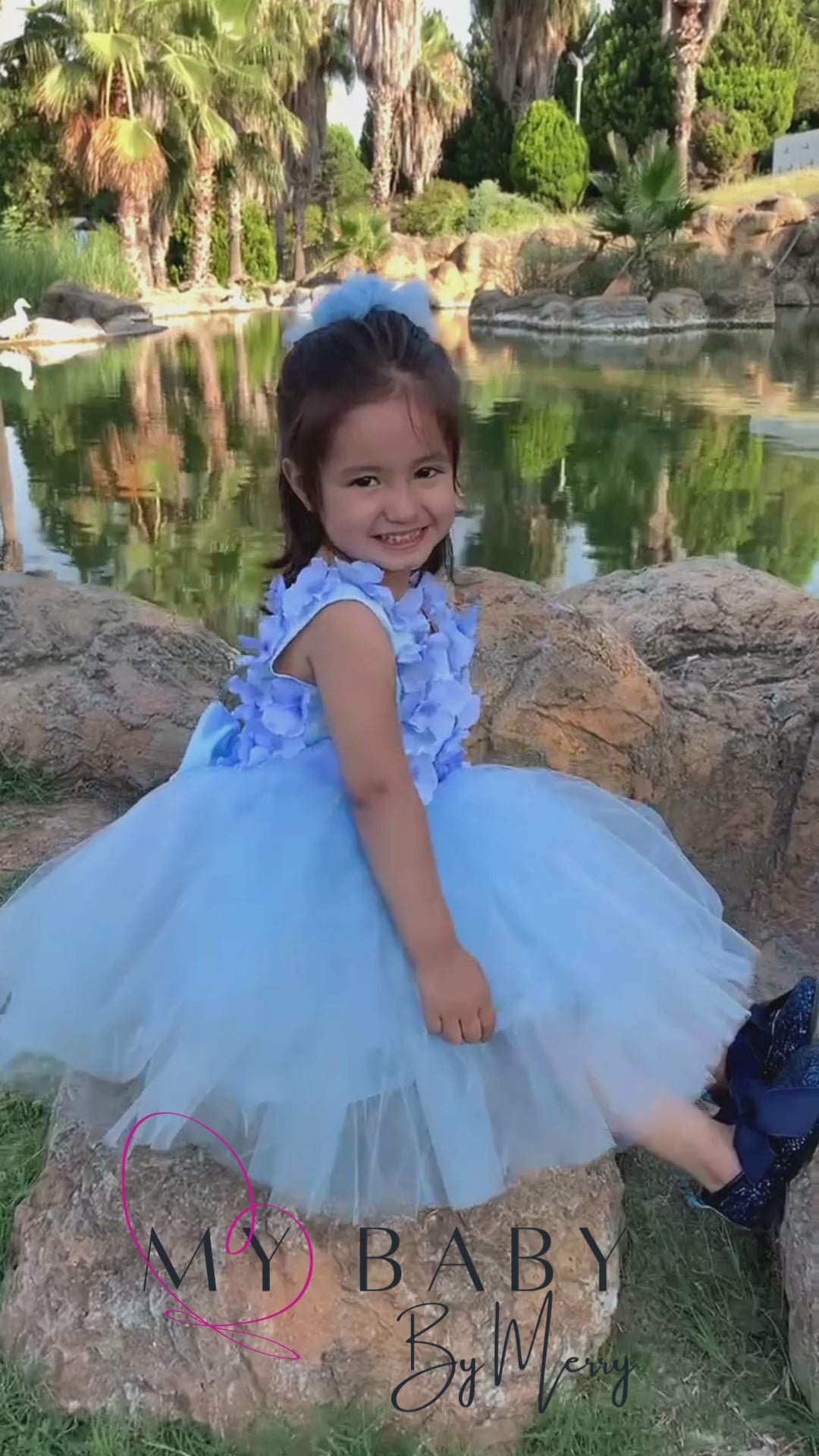 Nalla 3d flower girl dress sky blue Baby Girl Dress